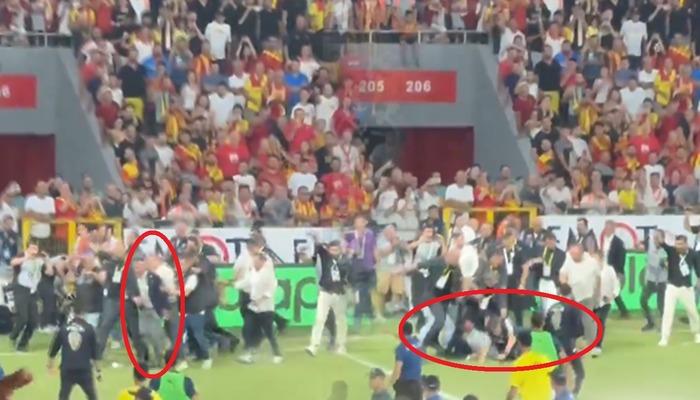 İzmir'de tribünlere destek için giden Ali Koç'a saldırı! Büyük skandal… Tribünü desteklemek üzere olan Koç'a arkadan saldırdı, yere düşürdü! Hakem F.Bahçe maçını durdurdu