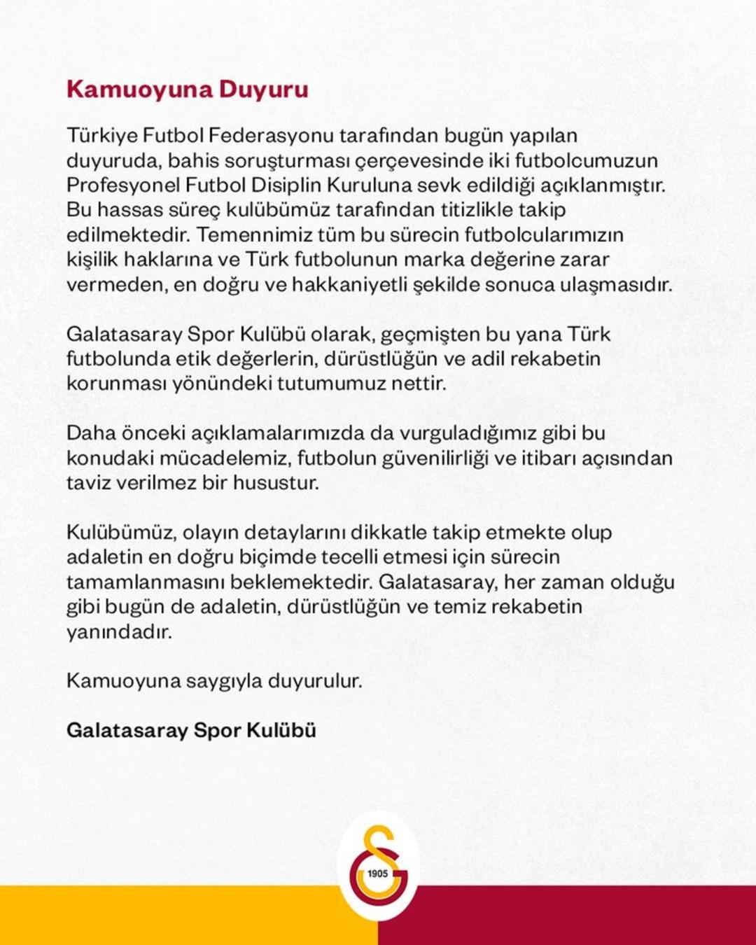 Bahis skandalında ilk hamle Galatasaray'dan geldi! Eren Elmalı ve Metehan Baltacı PFDK'ya sevk edildi: Galatasaray'dan açıklama 2