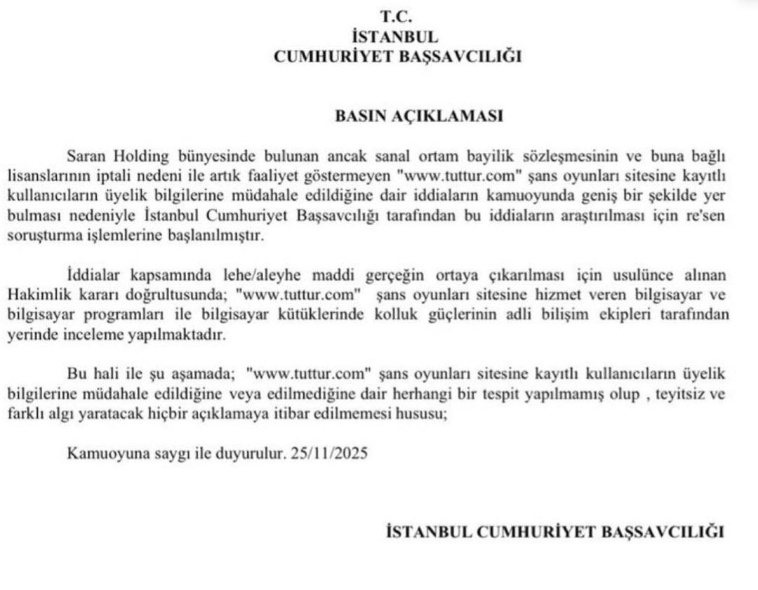 SON DAKİKA: İstanbul Cumhuriyet Başsavcılığı Tuttur 3 kumar sitesi hakkında soruşturma başlattı